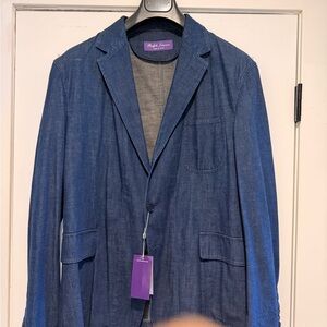 Ralph Lauren Purple Label Navy Denim-Textured Blazer